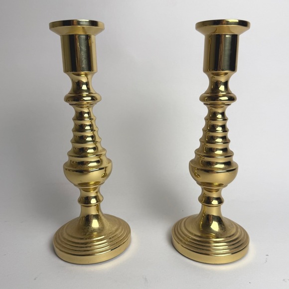 Baldwin Brass Candlesticks Beehive Taper Pair Ornate Vintage Heavyweight 7.5